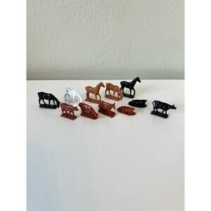 Dollhouse Miniature Horse Cow Figures Stands 11 pieces approximately 5/8” x 1”